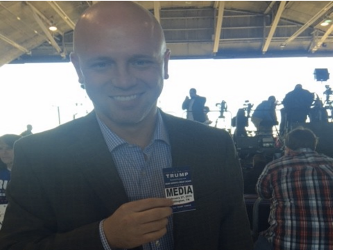 White supremacist James Edwards posted this photo of himself at a Donald Trump rally in Memphis, Tennessee.