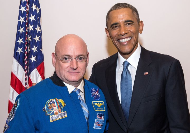 President Barack Obama greets Scott Kelly following the State of the Union address at the U.S. Capitol in January 2015.