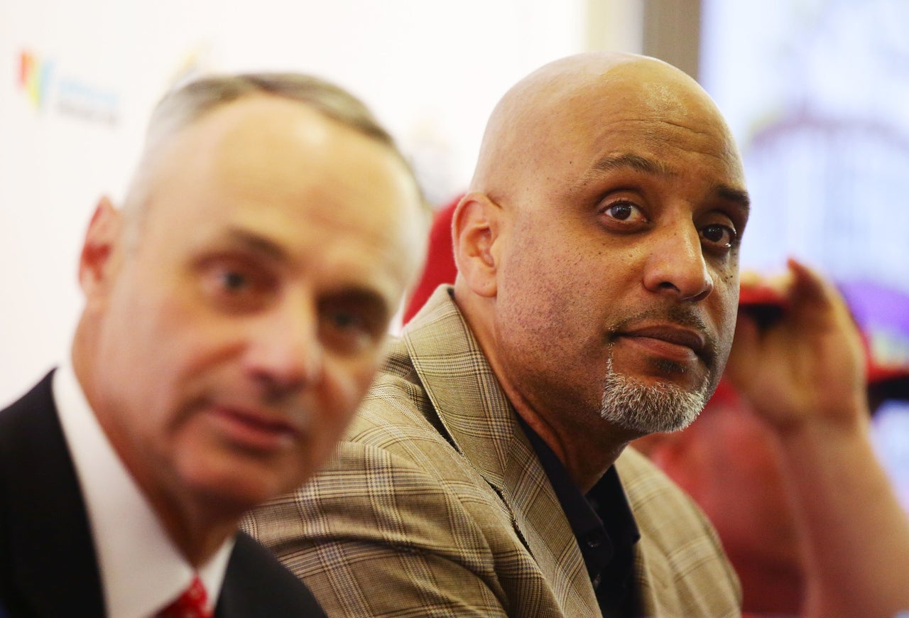 Clark and MLB Commissioner Rob Manfred (left) have a "long and positive relationship," Manfred says, which could help labor negotiations over the 2016 season.