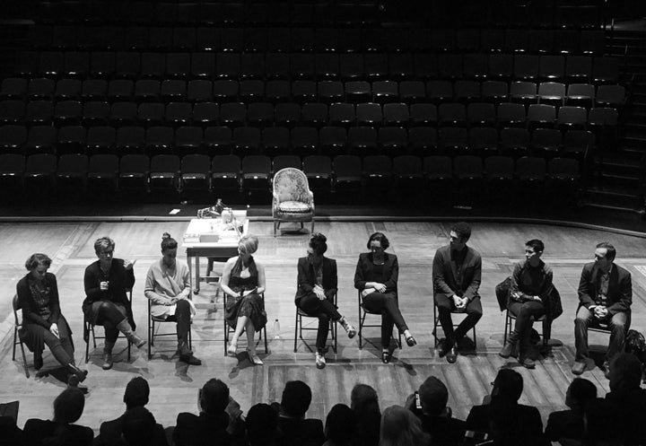 From left: Judy Kuhn, Lisa Kron, Jeanine Tesori, Cynthia Nixon, Roberta Colindrez, Lauren Patton, Joel Perez, Beth Malon