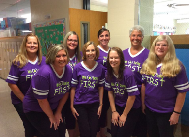 Tera Sperfslage with her fellow first grade teachers and secretary at Parkside Elementary School. 