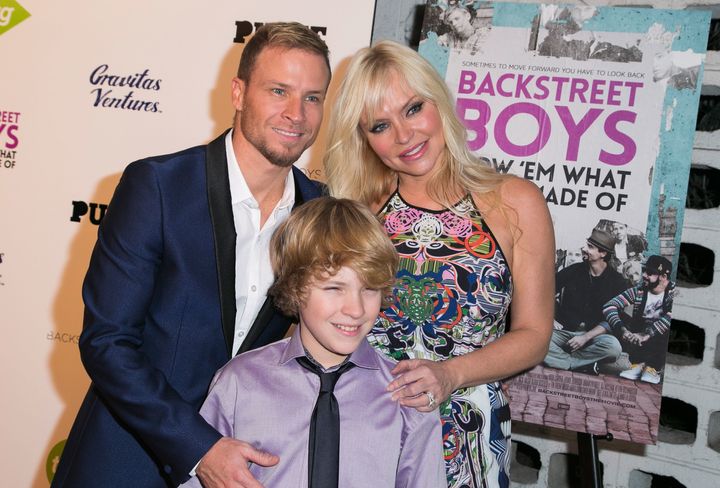 Singer Brian Littrell of The Backstreet Boys, wife Leighanne Wallace and son Baylee Littrell at the L.A. premiere of 'Backstreet Boys Show 'Em What You're Made Of' on January 29, 2015.