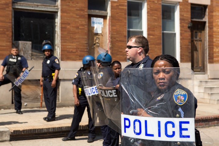 Police in Baltimore several days after riots broke out after the death of Freddie Gray.