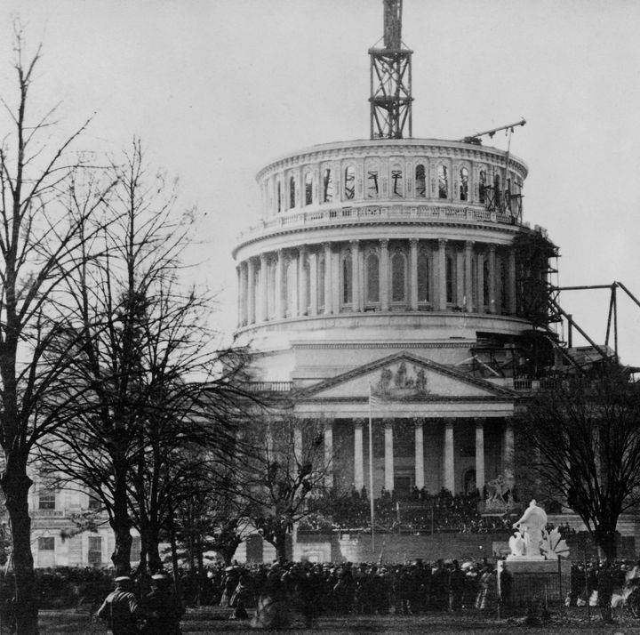 The inauguration of President Abraham Lincoln took place under the unfinished dome of the Capitol in Washington, D.C., on March 4, 1861.