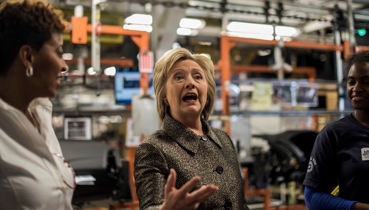 Hillary Clinton toured an automotive parts company before a campaign event in Detroit on Friday. 