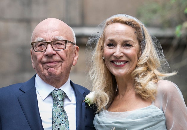 Rupert Murdoch is seen outside the London&nbsp;church where he and Jerry Hall were married, March 5,...