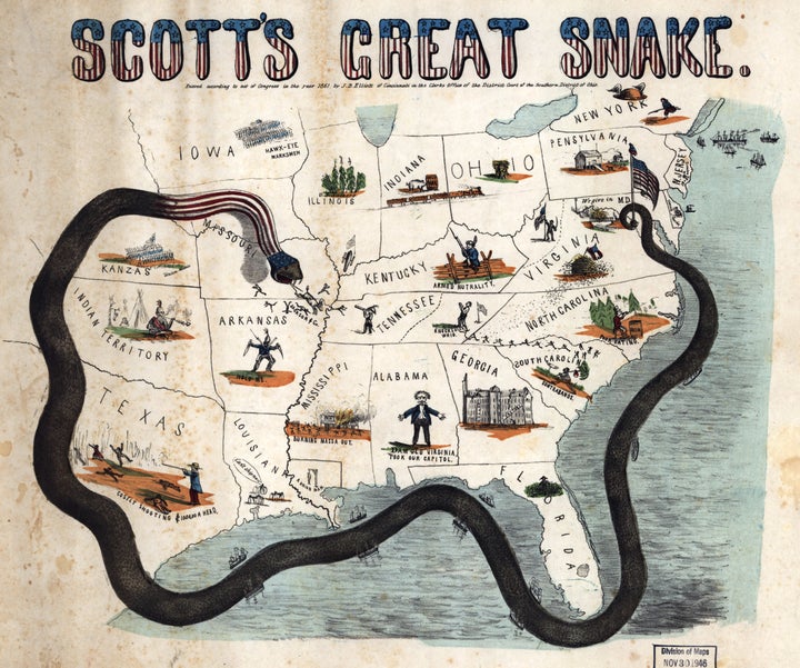 1861 characterized map of the Anaconda plan.