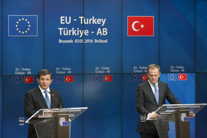 Turkey said it was willing to take back people who enter Europe from Turkey in return for financial aid, faster EU entry talk