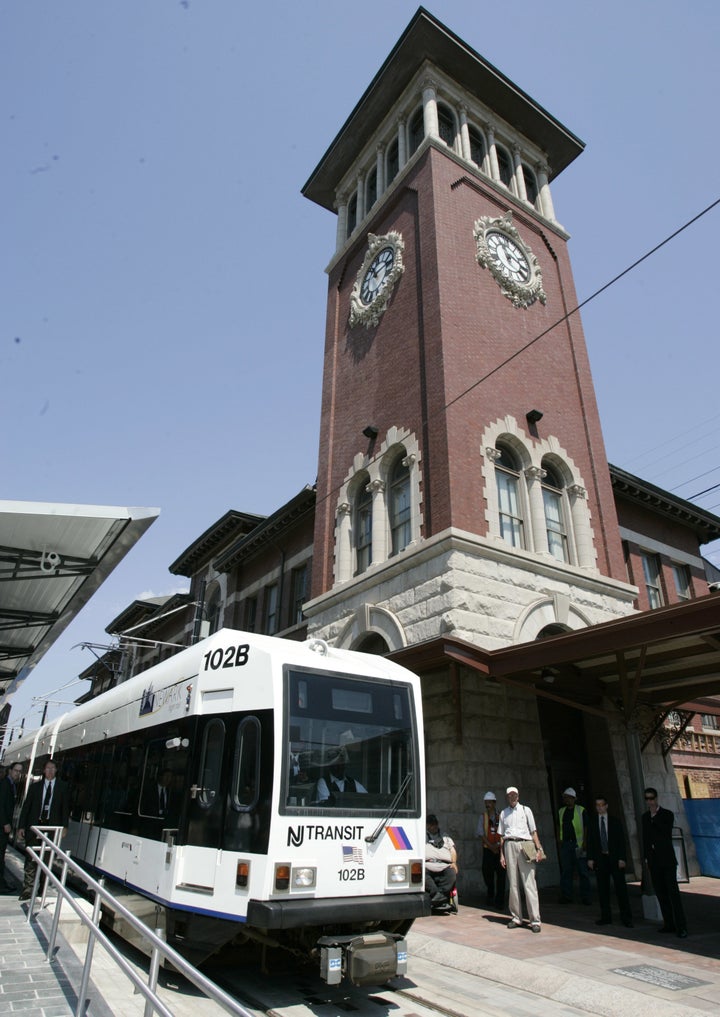A light rail car in Newark, N.J.
