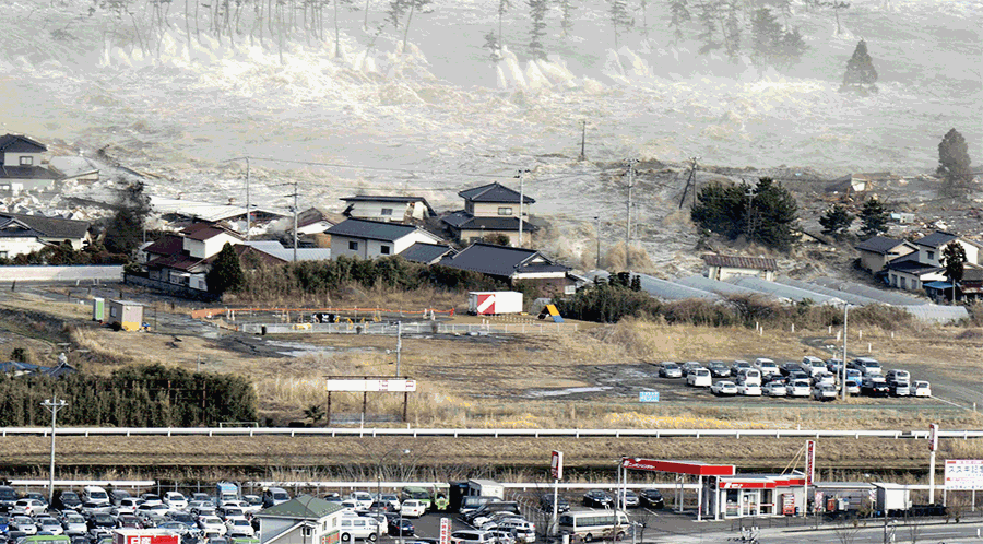 Natori city in Miyagi prefecture on March 11, 2011 and February 18, 2016.