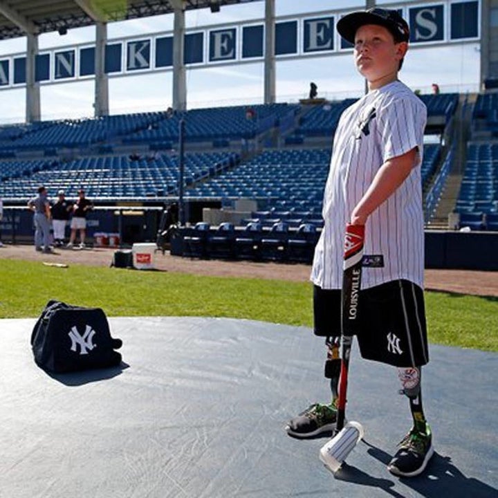 The fourth-grader proved himself while hitting balls at home plate among the rest of the Yankee players.