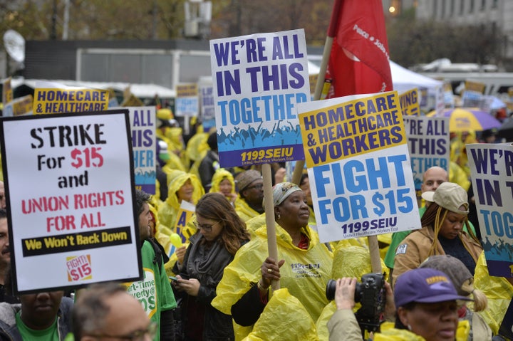 Some minimum wage fast food employees have been pushing for a $15 minimum wage. In 2014, all federal minimum wage workers in the U.S. combined made less than half of what Wall Street paid its New York City employees just in bonuses.