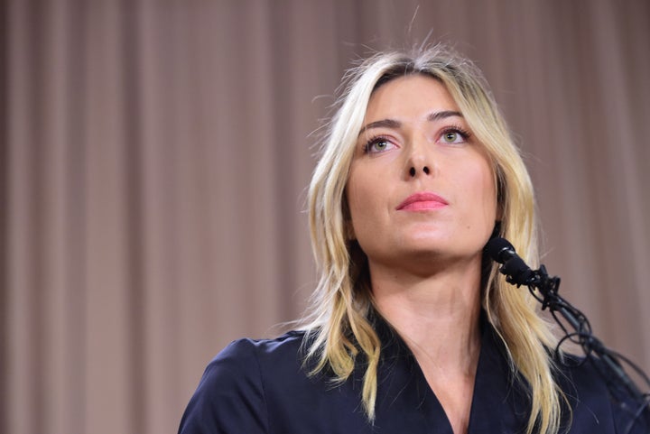 Russian tennis player Maria Sharapova speaks at a press conference in downtown Los Angeles on March 7, 2016, where she acknowledged failing a drug test.