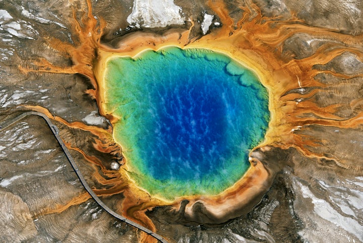 Grand Prismatic Spring, among the largest hot springs in the world, is a main attraction at Yellowstone National Park.
