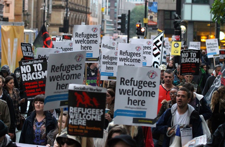 Protesters rally in support of refugees in Manchester in October. Yusuf was referred to WAST for support, and ended up taking a leadership role in the group.