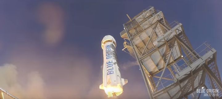 A test launch of Blue Origin's New Shepherd booster rocket in January.