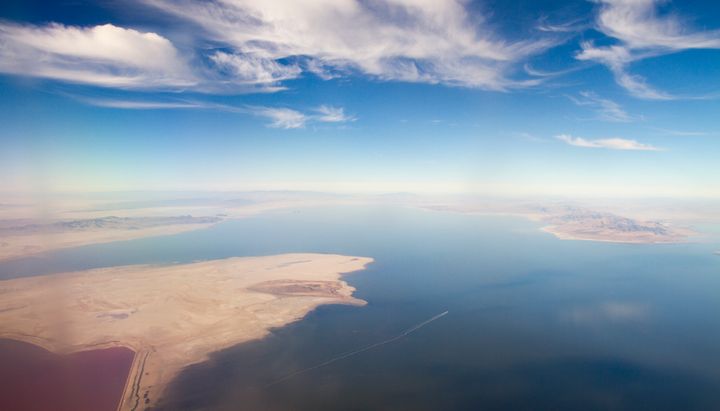 An aerial view of the Great Salt Lake in Utah.