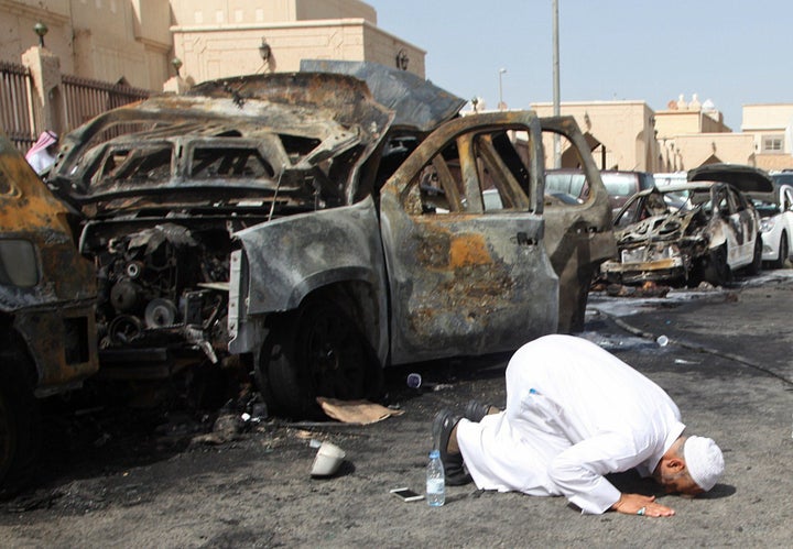 The scene outside a mosque in Saudi Arabia after the Islamic State organization staged a suicide bombing there in 2015.