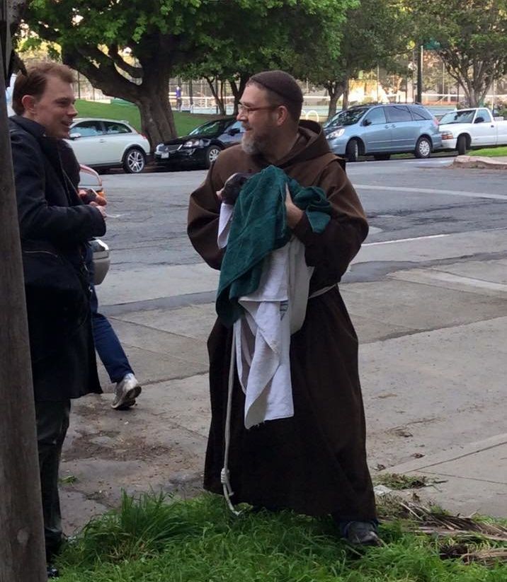 The San Francisco friar said that the towels seemed to calm the little female after her capture.