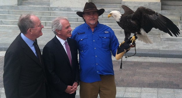 Here's Tennessee Republican Sens. Lamar Alexander and Bob Corker meeting an eagle outside the U.S. Senate....