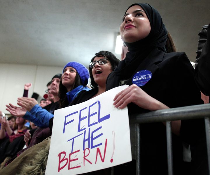 People listen to Democratic presidential candidate Sen. Bernie Sanders (I-Vt.) speak at a campaign rally at United Auto Workers Union Local 600 on Feb. 15, 2016, in Dearborn, Michigan.