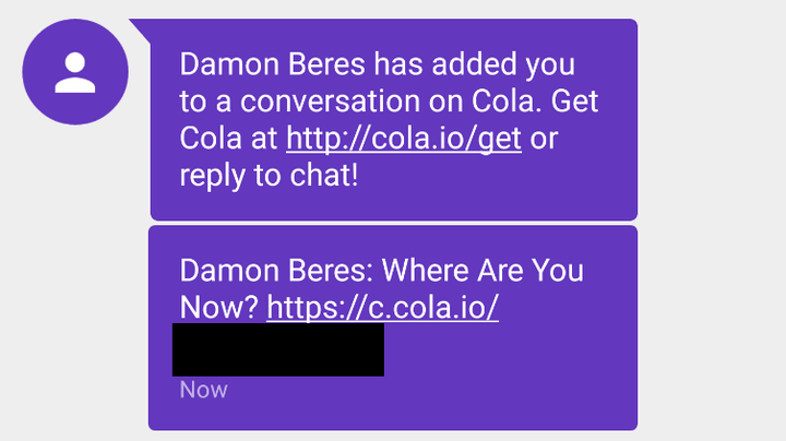 The second URL takes the user, who doesn't have the app, to an external website, where they'll see a map that shows their location and the location of the sender. You'll notice that we redacted part of the URL -- more on that later.