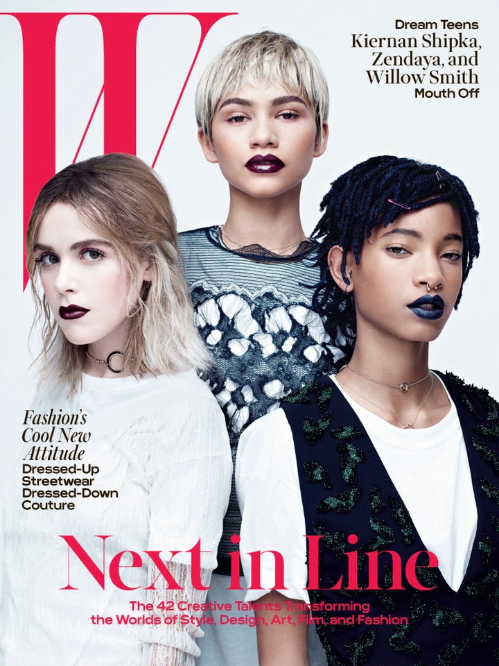 Kiernan Shipka, Zendaya and Willow Smith on the April 2016 cover of W Magazine. 