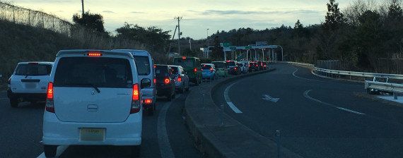 A traffic jam at around 7 a.m. near J-Village on Feb. 26, 2016.