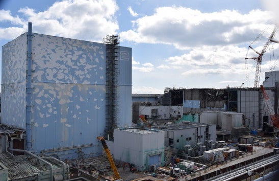 The area around reactor two at Fukushima Daiichi Nuclear Power Plant, with the visible back of reactor three,
