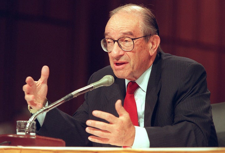 Then-Fed chair Alan Greenspan testifies before Congress in 1998. Many economists credit Greenspan for allowing the era's job growth to occur.