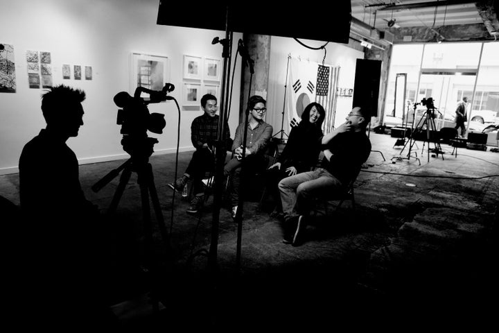 Anders interview Korean-American adoptees in a studio in Washington, D.C.