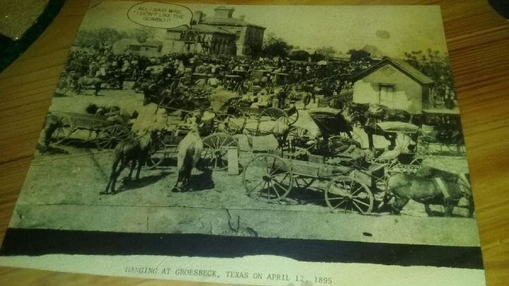 The decorative photo discovered by black patrons features an 1895 hanging in Texas.