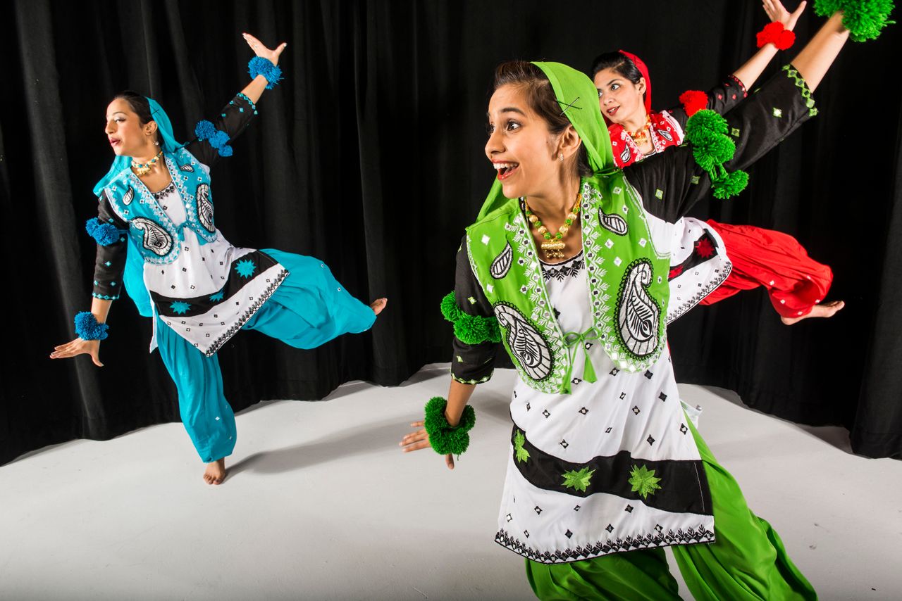 Columbia University's bhangra team, CU Bhangra, demonstrates their dance moves for HuffPost reporters in New York on Feb. 26, 2016.