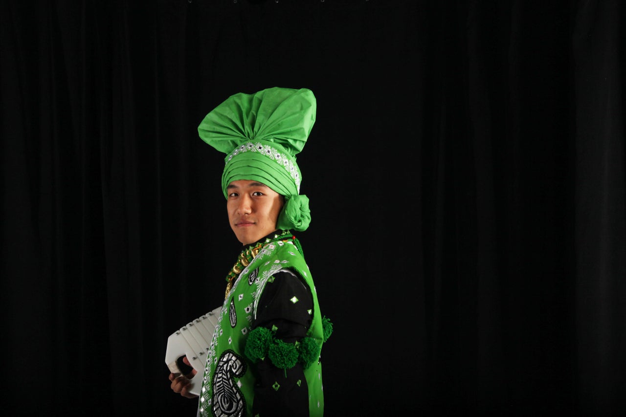 CU Bhangra dancer Benjamin Yi wears a traditional turban, called a "pagh," as part of his bhangra costume.