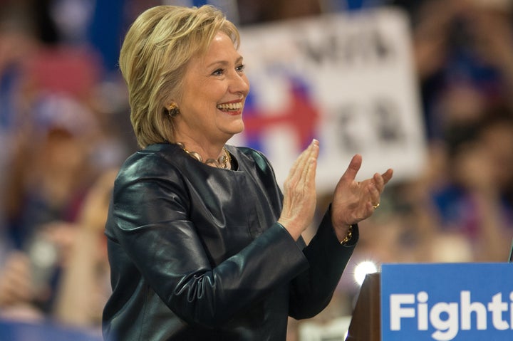 Hillary Clinton, seen here speaking to supporters at a rally in St. Louis on March 12, won the Northern Mariana Islands Democratic caucus.