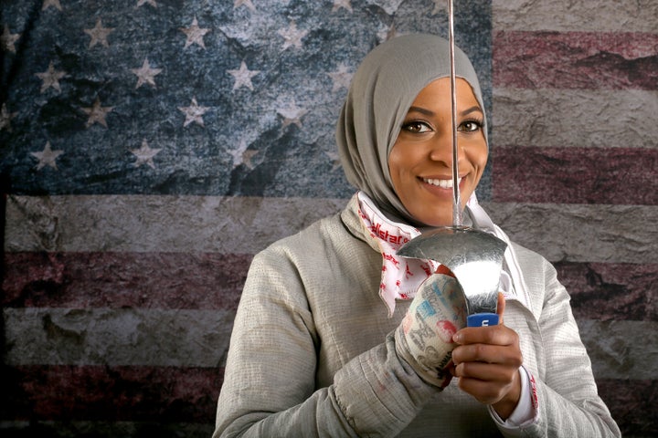 Ibtihaj Muhammad poses for a portrait at the 2016 Team USA Media Summit at the Beverly Hilton Hotel on March 9, 2016, in Beverly Hills, California.