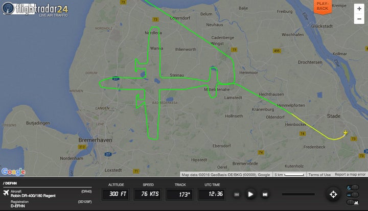 The pilot "drew" the image after taking off from a small airport near Hamburg, Germany.