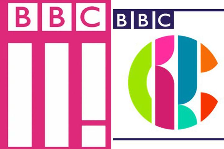 BBC Three logo, left, and the new CBBC logo, right
