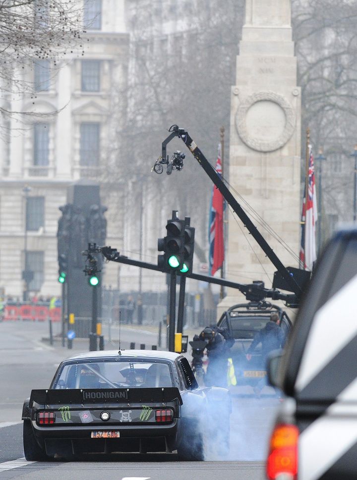 New host Matt LeBlanc seen filming the newly revamped series of 'Top Gear' around The Cenotaph on Whitehall