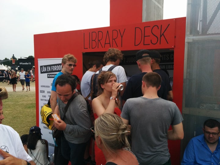 The Human Library checkout desk at the Roskilde Festival 2015.