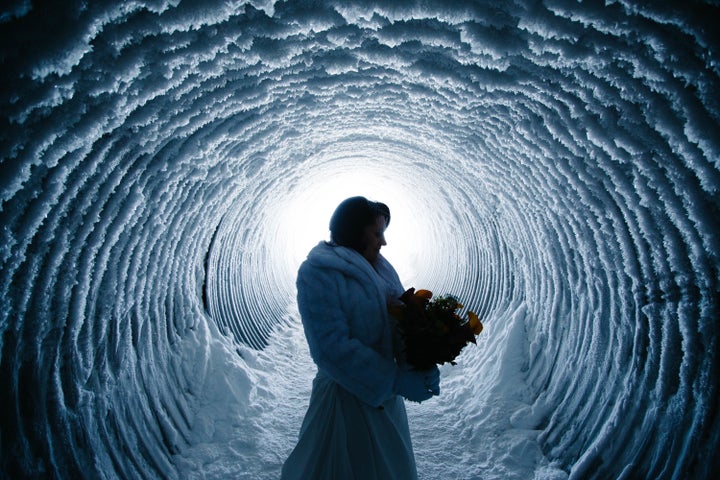 A magical bridal portrait within the glacier. 