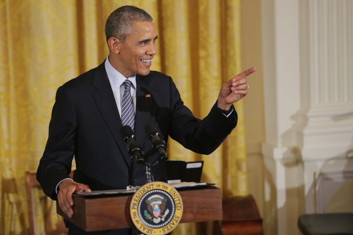 President Barack Obama delivers remarks before a performance by members of the Broadway cast of 'Hamilton,' in the East Room of the White House March 14, 2016 in Washington, DC.