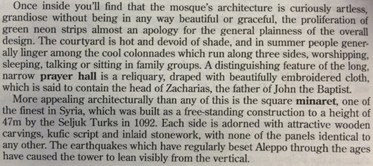 "More appealing architecturally than any of this is the square minaret, one of the finest in Syria..."