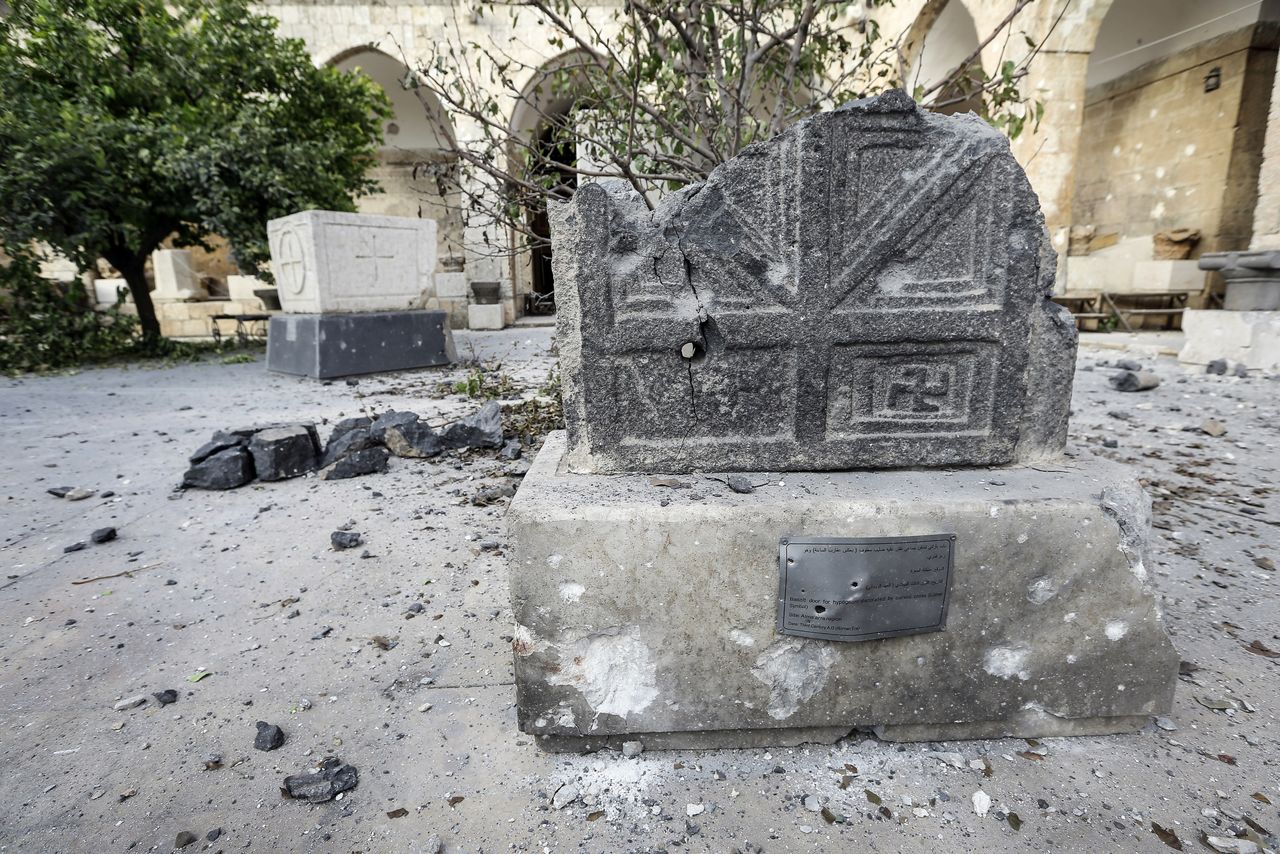 Damaged artifact on display in the grounds of the al-Maraa museum, Aleppo