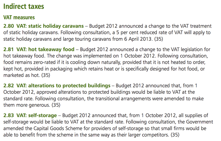 The 2012 Autumn Statement spelling out revised VAT changes