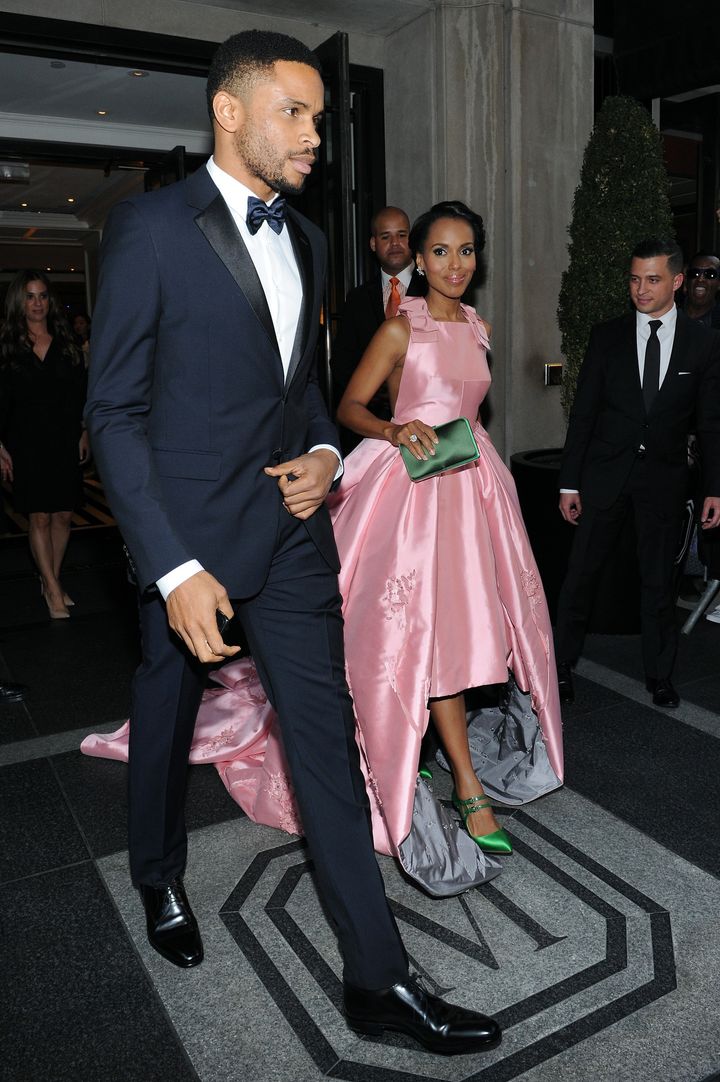 Kerry Washington and Nnamdi Asomugha depart The Mark Hotel for the Met Gala on May 4, 2015, in New York City.