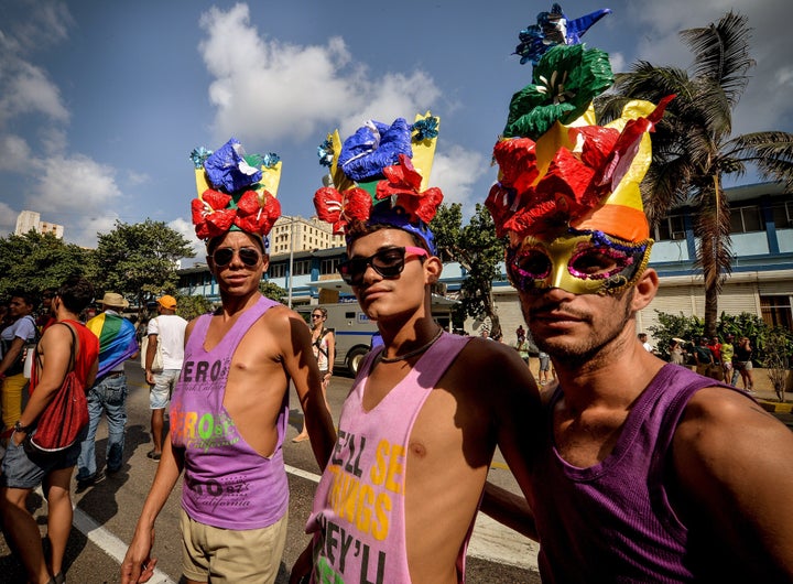 Revellers pose for a picture during a gay parade in 2015. 