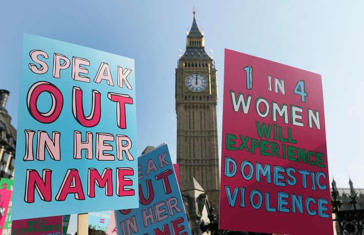 Protestors outside Parliament on International Women's Day