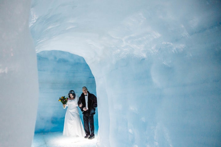 Bride Mari makes her way through the glacier.