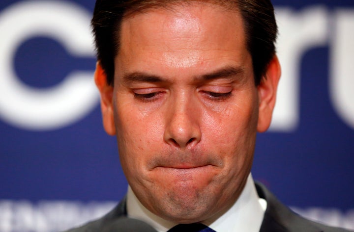 Marco Rubio speaks during a Republican primary night celebration rally at Florida International University in Miami, Tuesday, March 15, 2016